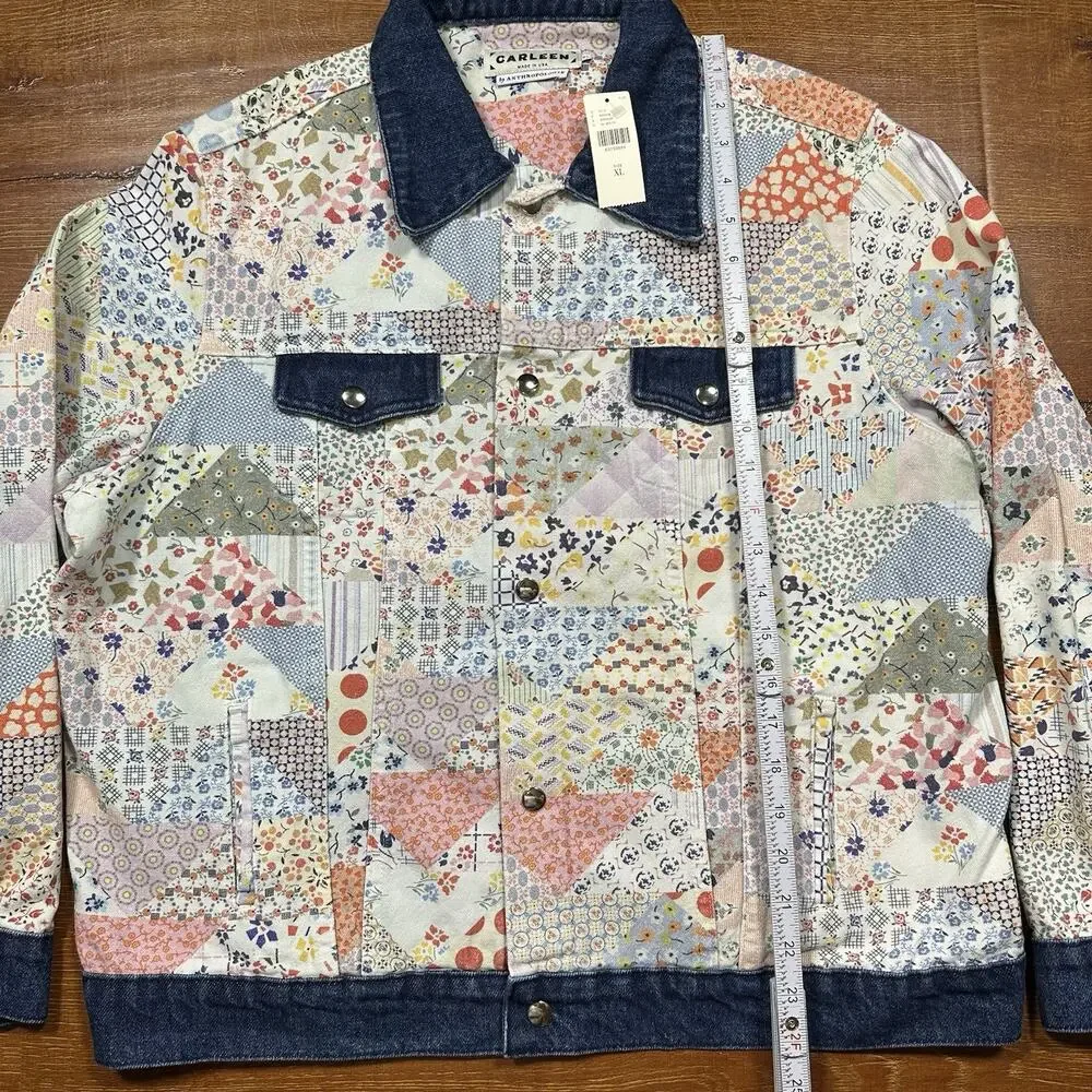 Carleen Quilt Patchwork Trucker Jacket Women XL Floral Motif Denim Retro NWT USA
